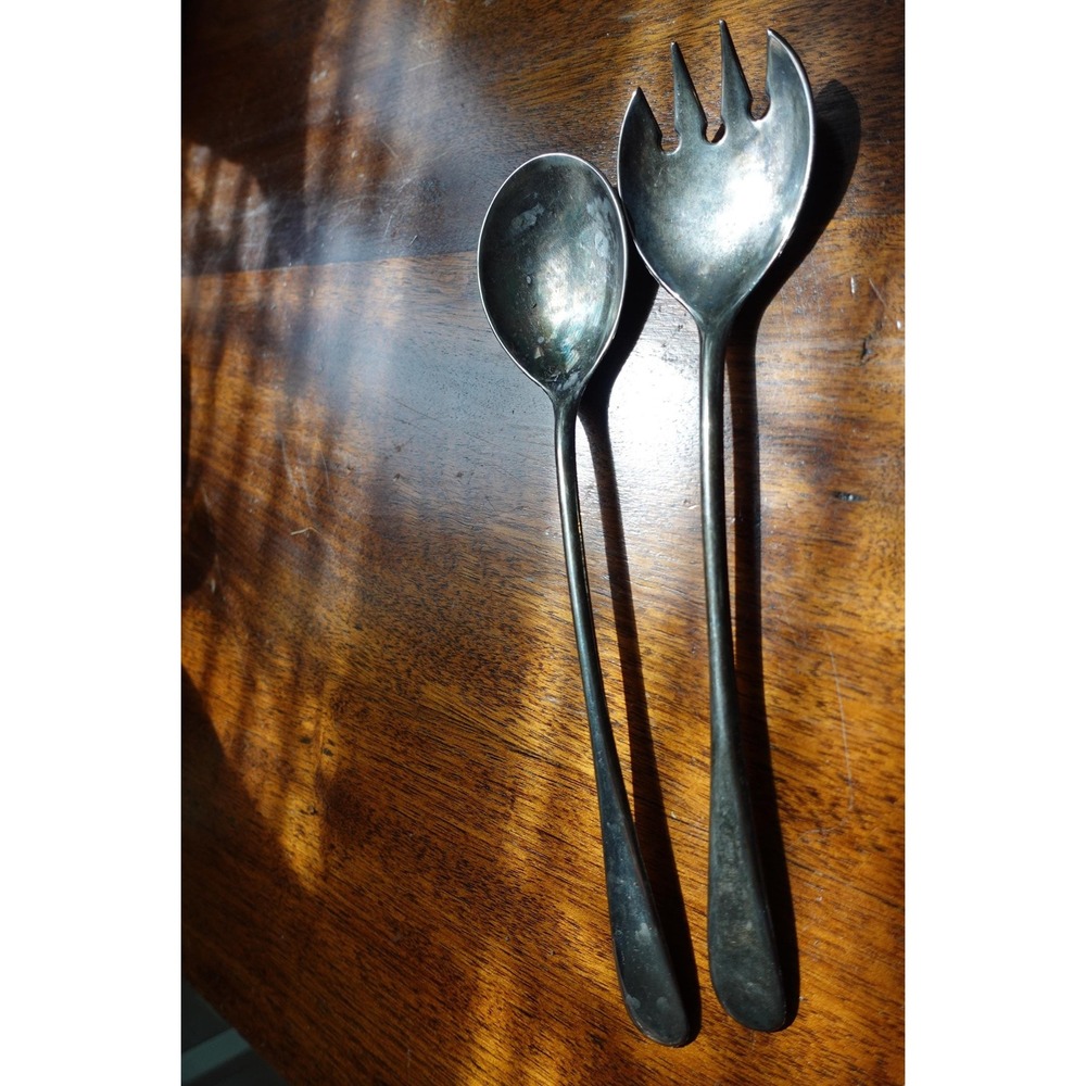 Vintage Silver Plated Salad Serving Set Spoon and Fork Italy Stamped